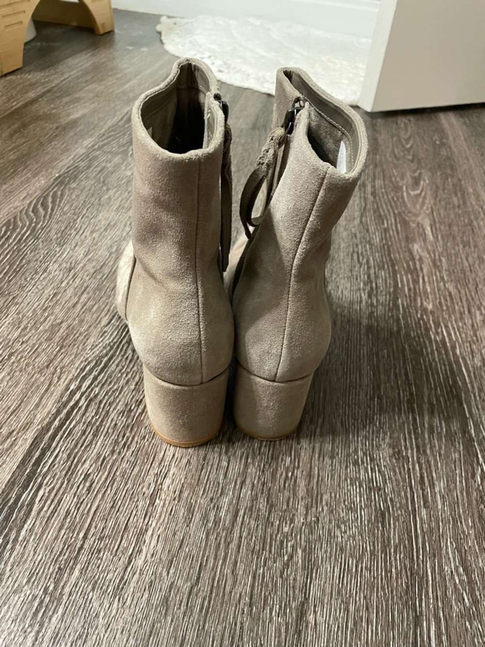 Toms Taupe Suede Ankle Boots with Cream Floral Embroidery - Picture 3 of 6